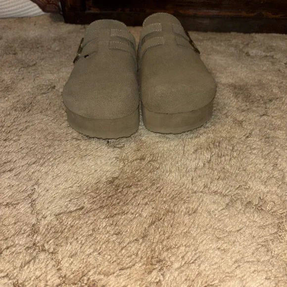 Project Cloud Suede Platform Clog Mule with Double Buckles - Taupe - Picture 2 of 5